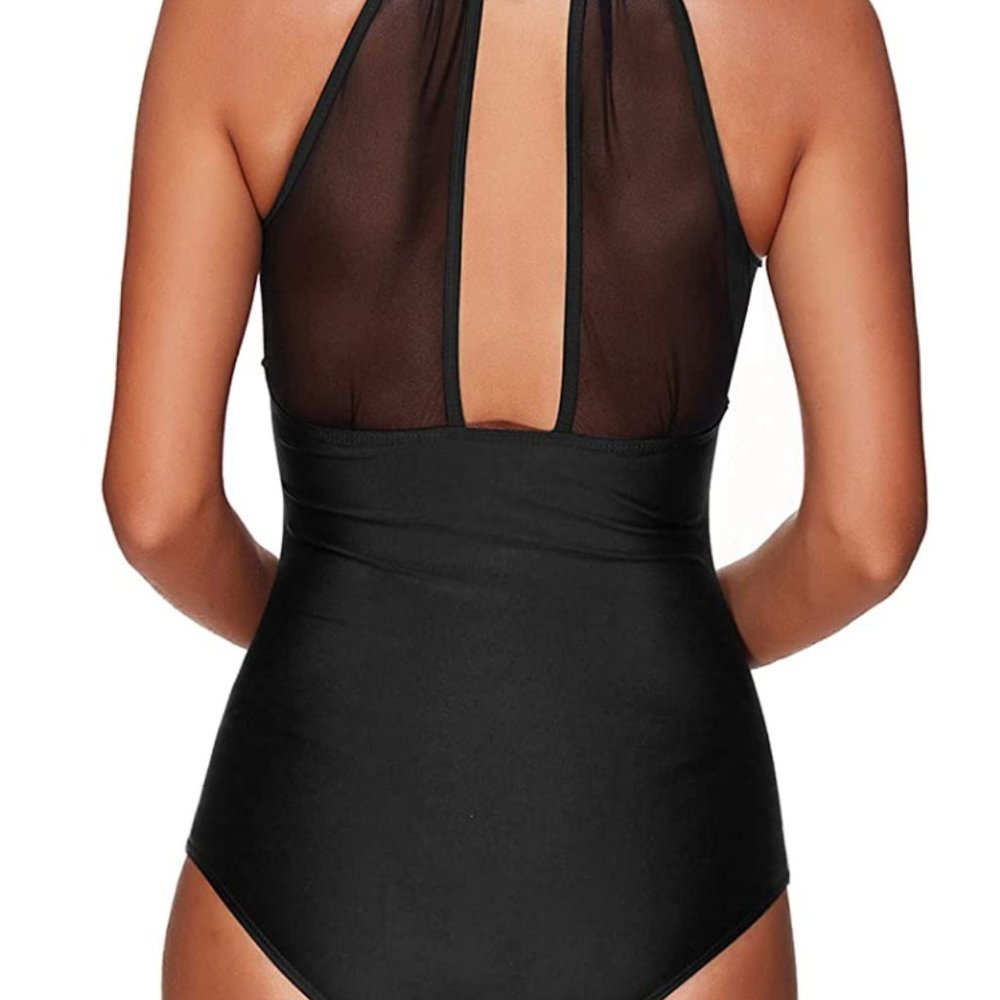 Sz XL One Piece Tummy Control Swimsuit Black Mesh X002RT1EKD - Picture 4 of 6